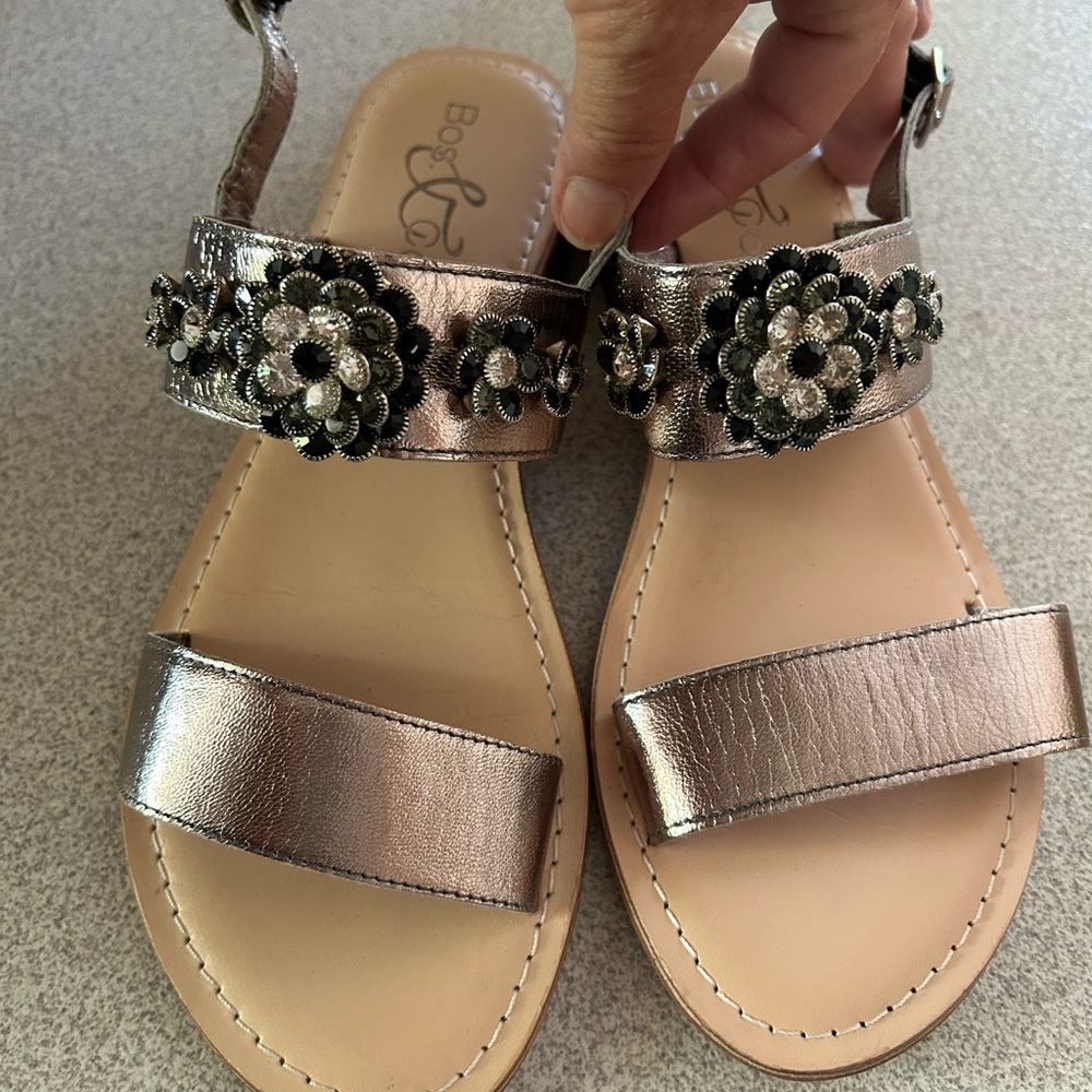 Bos. & Co. Metallic Sandals with Black Floral Accents